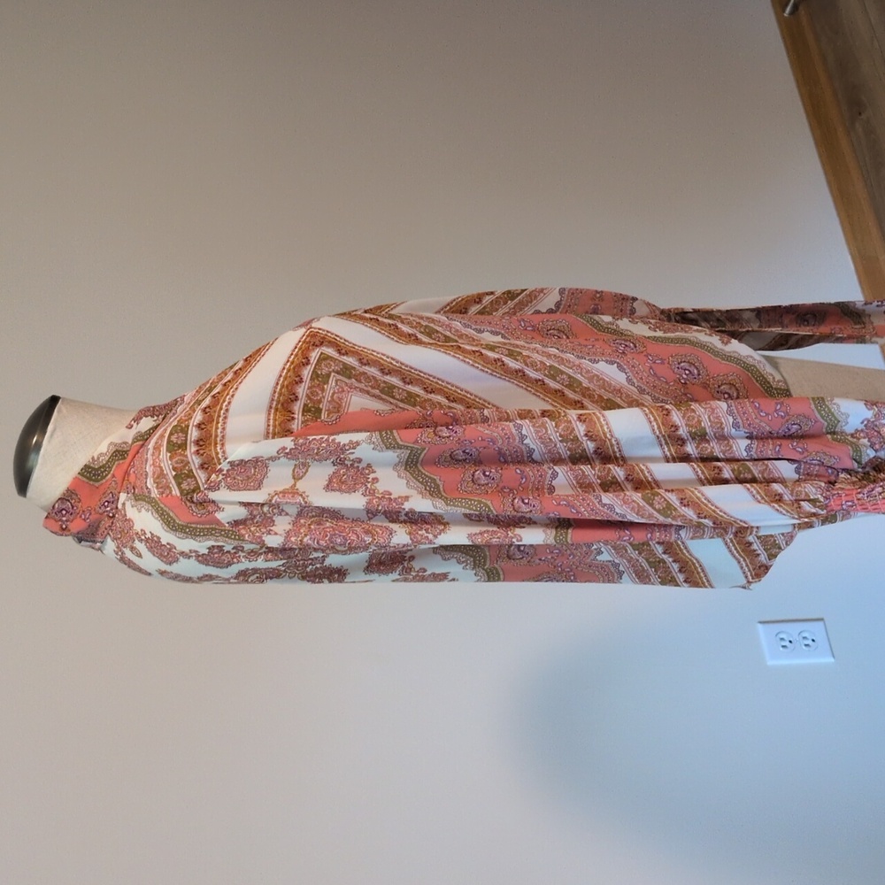 Mystree S Pink and Cream Patterned Kimono Blouse Wrap - Picture 5 of 8